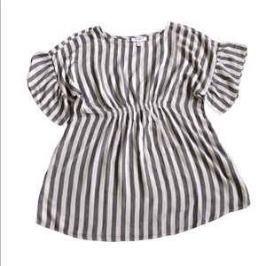 Motherhood Stripped Knit Top with Ruffled Sleeve and Elastic Cinched Waist